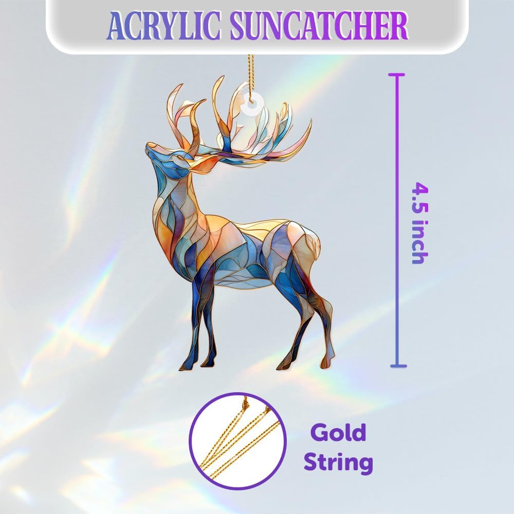 Stained Glass Deer Christmas Ornament 2025 – Reindeer Tree Decoration, Acrylic Suncatcher Window Hanging, Holiday Home Décor & Gift for Wildlife Lovers(Sun-06)
