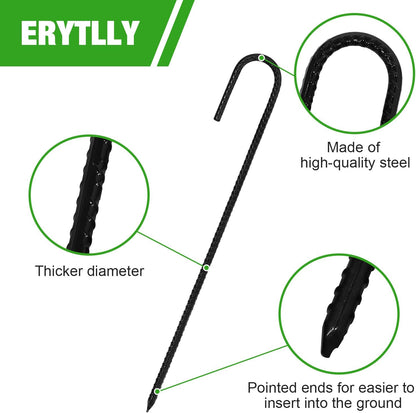 ERYTLLY 16In Rebar Stakes J Hook Heavy Duty Galvanized Metal Stakes for Ground Barrel Soil Tent Swing Set Anchors Fence Stakes Curved Steel Plant Support Garden Stakes with Hooks (16in 8pk)
