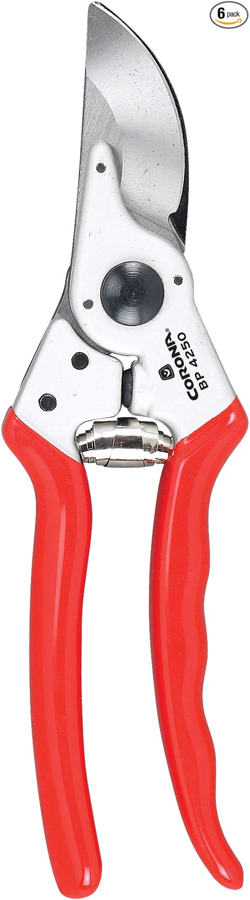 Corona BP 4250 Forged Steel Aluminum Handles Bypass Hand Pruner - 1 inch Cut Capacity Stem and Branch Garden Shears, Red (Pack of 6)