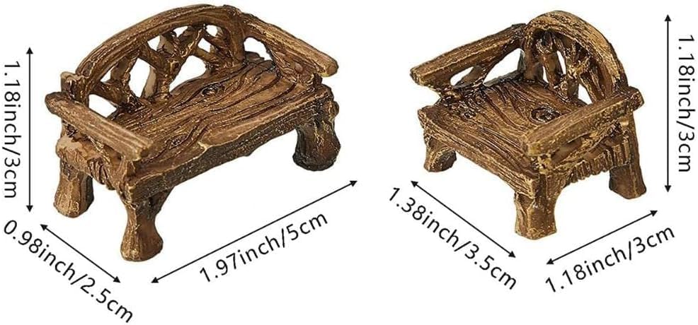 Fairy Garden Furniture Ornaments Miniature Resin Chair Bench Fairy Village Micro Resin Dollhouse Accessories Home Micro Landscape Decoration(1PCS Bench)