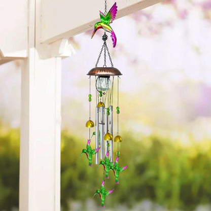 Solar Wind Chimes for Outside, 33.5 Inch Hummingbird Wind Chimes Outdoors with Crackled Glass Ball Decorative Hanging in Garden, Yard, Patio