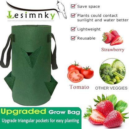 4Pack Upside Down Strawberry Planter, 3 Gallon Hanging Grow Bags for Tomato Vegetables 6 Planting Holes with 6Hooks,Upside Down Strawberry Plant Hanger Vegetable Planting Bags for House (Dark Green)