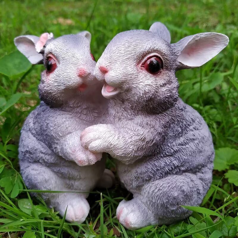 Garden Statues Bunny Decor Resin Dance Rabbit Figurine Cute Fairy Garden Decor Outdoor Statues for Patio Yard Porch Balcony Gifts for Women Mom Grandma Grey