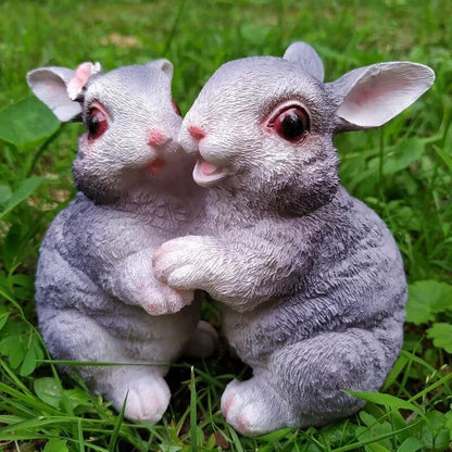 Garden Statues Bunny Decor Resin Dance Rabbit Figurine Cute Fairy Garden Decor Outdoor Statues for Patio Yard Porch Balcony Gifts for Women Mom Grandma Grey