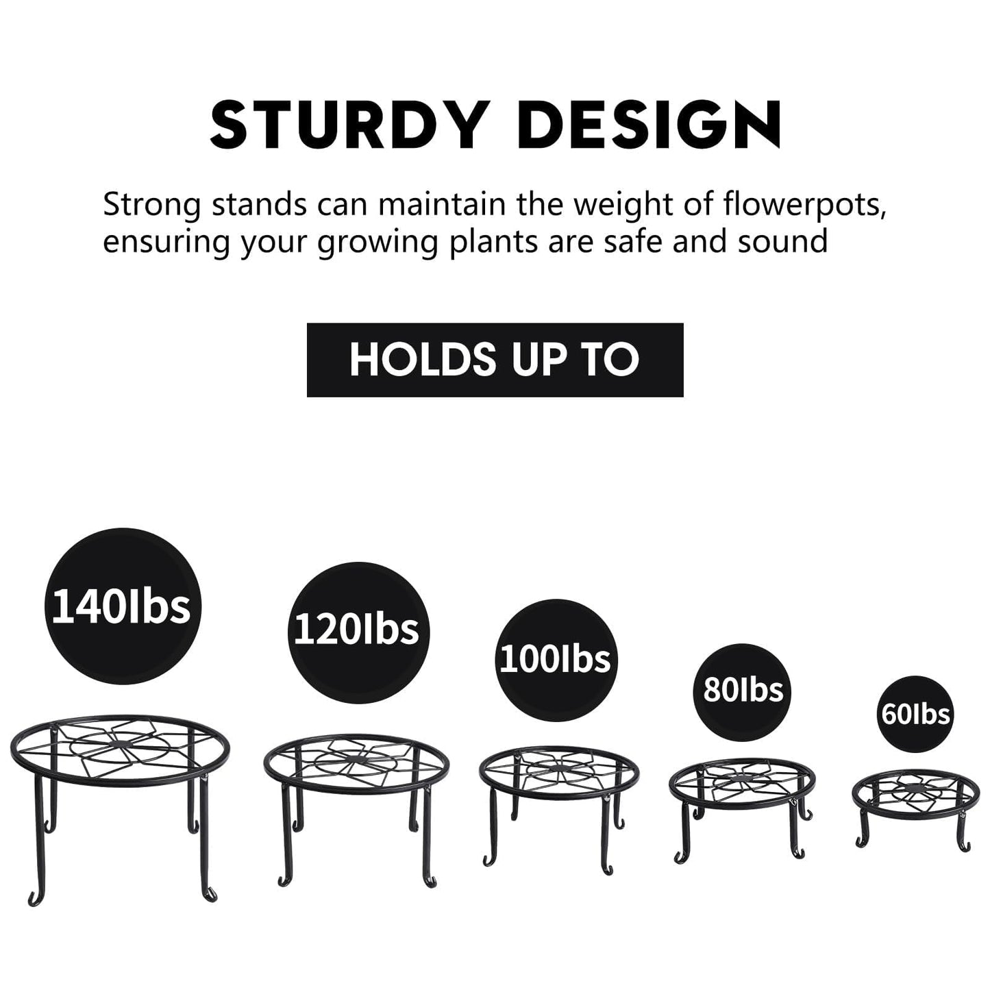 Autopromake 5 Pack Metal Plant Stands,Heavy Duty Potted Holder for Flower Pot,Indoor Outdoor Metal