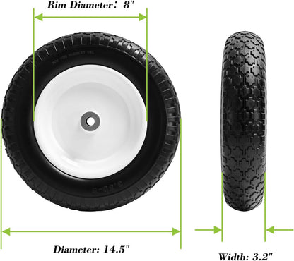 Parts Camp Wheelbarrow Tires,3.50-8" Flat-free Solid Tire and Wheel,Universal Fit 14.5" Wheelbarrow Tire For Garden Carts/Wheelbarrows/Trolley Dolly With 5/8" Axle Bore Hole,3" Centered Hub(2 Pack)