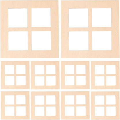 10Pcs Wooden Window for Dollhouse: 2.7 Inch Miniature Frame Mini Furniture Doll House 1:12 Dollhouse Wooden Doors - Miniature Furniture Doll Craft Window Frame Model Decoration
