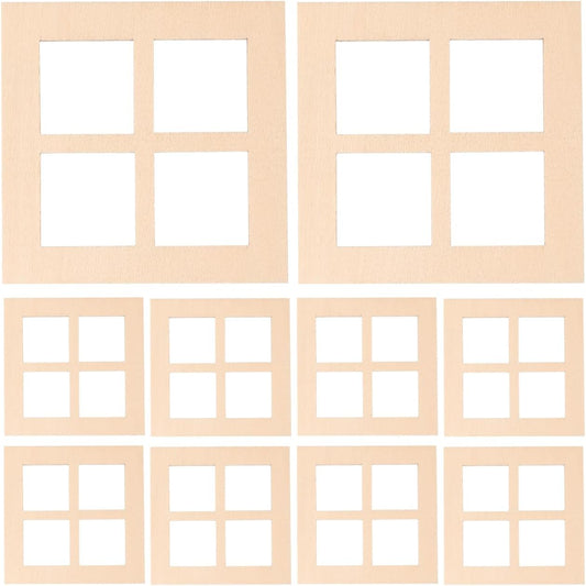 10Pcs Wooden Window for Dollhouse: 2.7 Inch Miniature Frame Mini Furniture Doll House 1:12 Dollhouse Wooden Doors - Miniature Furniture Doll Craft Window Frame Model Decoration