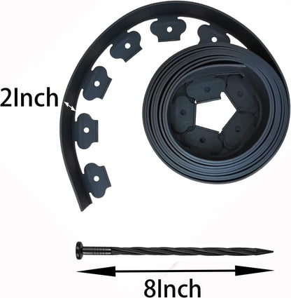 Landscape Edging,20ft Plastic Garden Edging with 20 Stakes,2 Inch Tall Lawn Edging for Lawn,Yard,Flower Gardens Edging Border (Black-20FT)