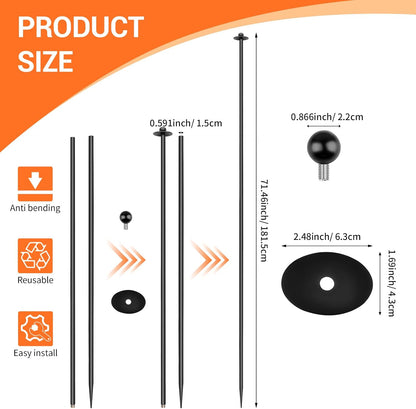 12 Sets Garden Stake Netting Support, Heavy Duty Metal Garden Poles for Netting, Powder Coated Carbon Steel Lawn Plant Support Cage, 72 Inch Garden Fencing Protection Frame