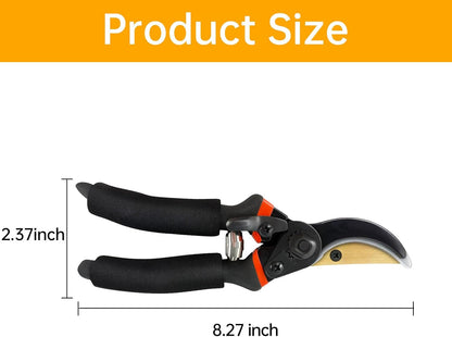 Titanium Bypass Pruning Shears, Rust-Resistant Coated Hand Pruners with Ergonomic Handles, Heavy Duty Garden Hedge Clippers Tools for Bonsai Scissors & Loppers