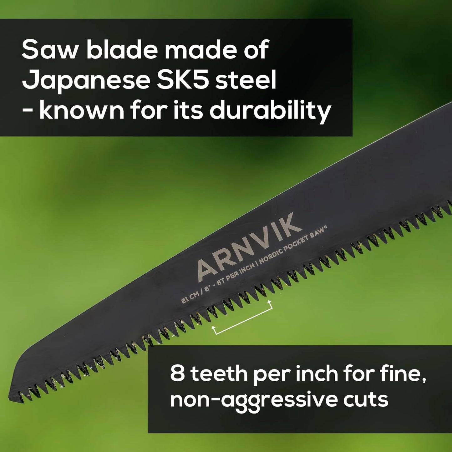 Nordic Pruning Saw for Gardening & Folding Saw Bushcraft - Arnvik - 8 Teeth per Inch - 8 in Hardened SK5 Steel Blade for Wood - For Cutting Trees in Your Garden or Firewood when Camping