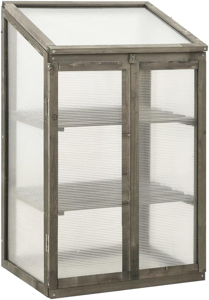 Wooden Garden Greenhouse，Wood Raised Plants Bed Raised Flower Planter Box, Garden Wood Cold Frame Greenhouse Flower Planter, Gray 23.6"x17.7"x39.4" Firwood,-681