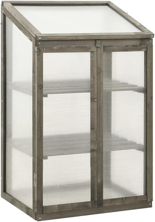 Wooden Garden Greenhouse，Wood Raised Plants Bed Raised Flower Planter Box, Garden Wood Cold Frame Greenhouse Flower Planter, Gray 23.6"x17.7"x39.4" Firwood,-681