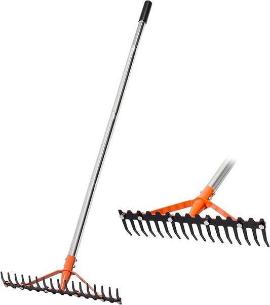Garden Rake 17 Tempered Spring Steel Tines Heavy Duty Rake for Lawns Bow Rakes Metal Rakes with 62 Inch Stainless Steel Adjustable Long Handle for Loosening Soil Yard Work