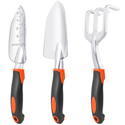 Garden Tools Set, 3 Pack Heavy Duty Gardening Tools Set Include Garden Shovel, Transplant Trowel