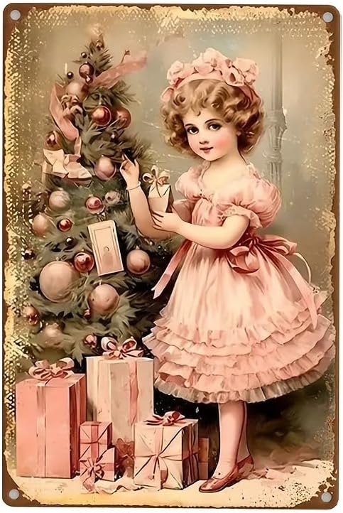Vintage Chic Christmas Iron Metal Sign 8" x 12" - Festive Holiday Wall Art for Home, Kitchen, Garden, Cafe, Office Decor, Gauged Steel, Pre-Drilled, Weather Resistant