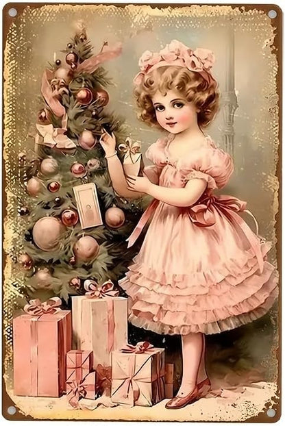 Vintage Chic Christmas Iron Metal Sign 8" x 12" - Festive Holiday Wall Art for Home, Kitchen, Garden, Cafe, Office Decor, Gauged Steel, Pre-Drilled, Weather Resistant