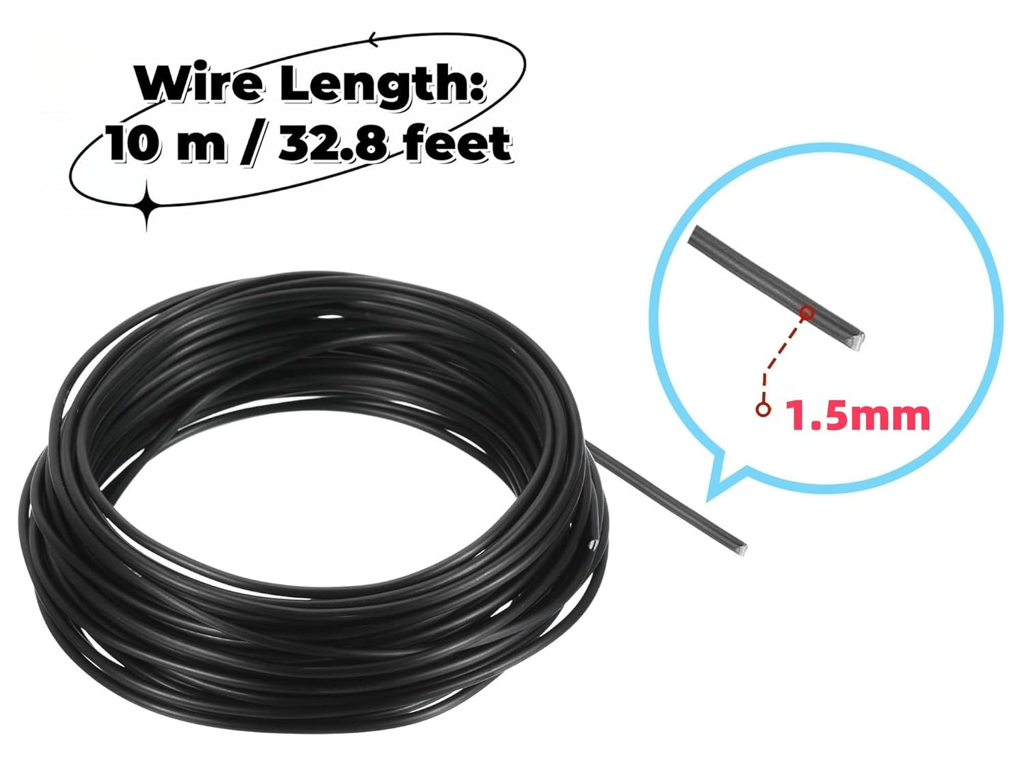 Bonsai Training Wire Black Floral Wire 10m/32.8feet Bonsai Training Wire Stems Anodized Aluminum Tree Wire for Plants Gardening Branch Fixing Horticulture Landscape,1.5mm