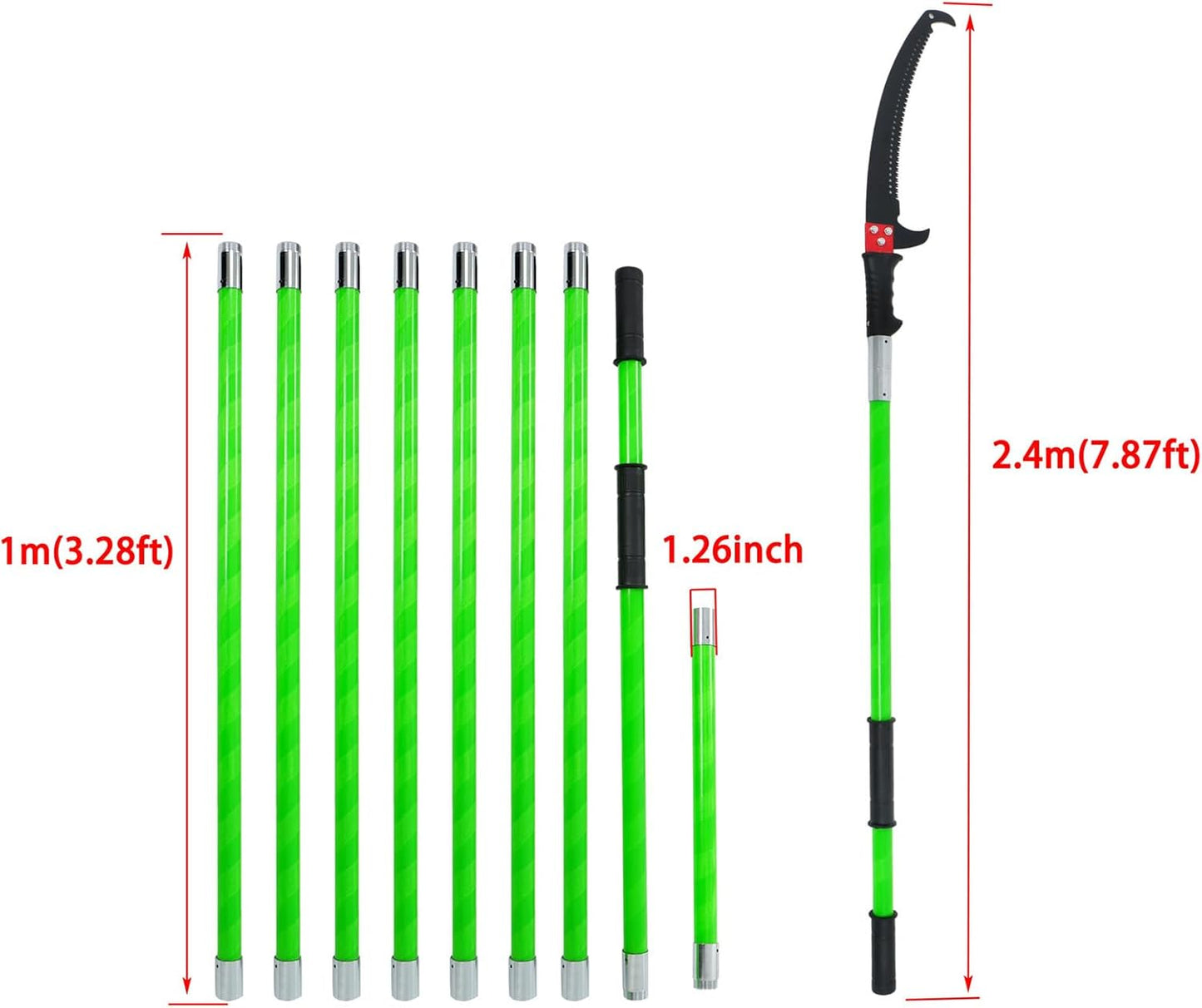 findmall 30ft Manual Pole Saw Extendable Tree Pruner Sharp Steel Blade High Branches Trimming for Pruning Palms and Shrubs with 9 Long Handles No with Scissors Green