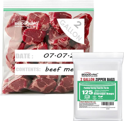 2 Gallon Large Food Storage Freezer Bags, 125 Count | Double Zipper | 13" * 15", Freshness Easy Open Reclosable Clear Plastic Bags