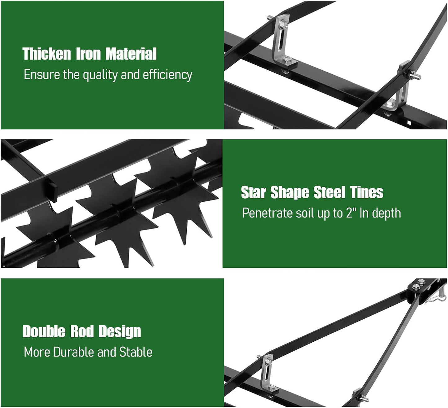 35-Inch Spike Tow Behind Aerator for Lawn Tractor, Pull Behind Aerator for Riding Mower with Steel Tines, Tractor Aerator for Farm