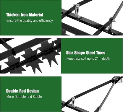 35-Inch Spike Tow Behind Aerator for Lawn Tractor, Pull Behind Aerator for Riding Mower with Steel Tines, Tractor Aerator for Farm