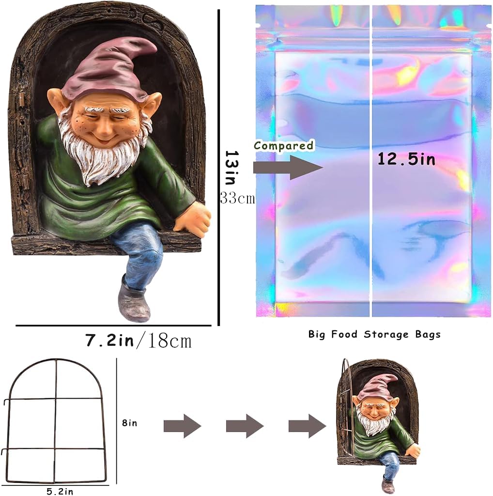 Elf Out The Door Gnome Tree Hugger Statue, Funny Whimsical Garden Peeker Sculpture, Resin Tree Face Decor Outdoor, Hanging Gnome Figurine for Yard Patio Lawn Porch Decoration, 7"x13"