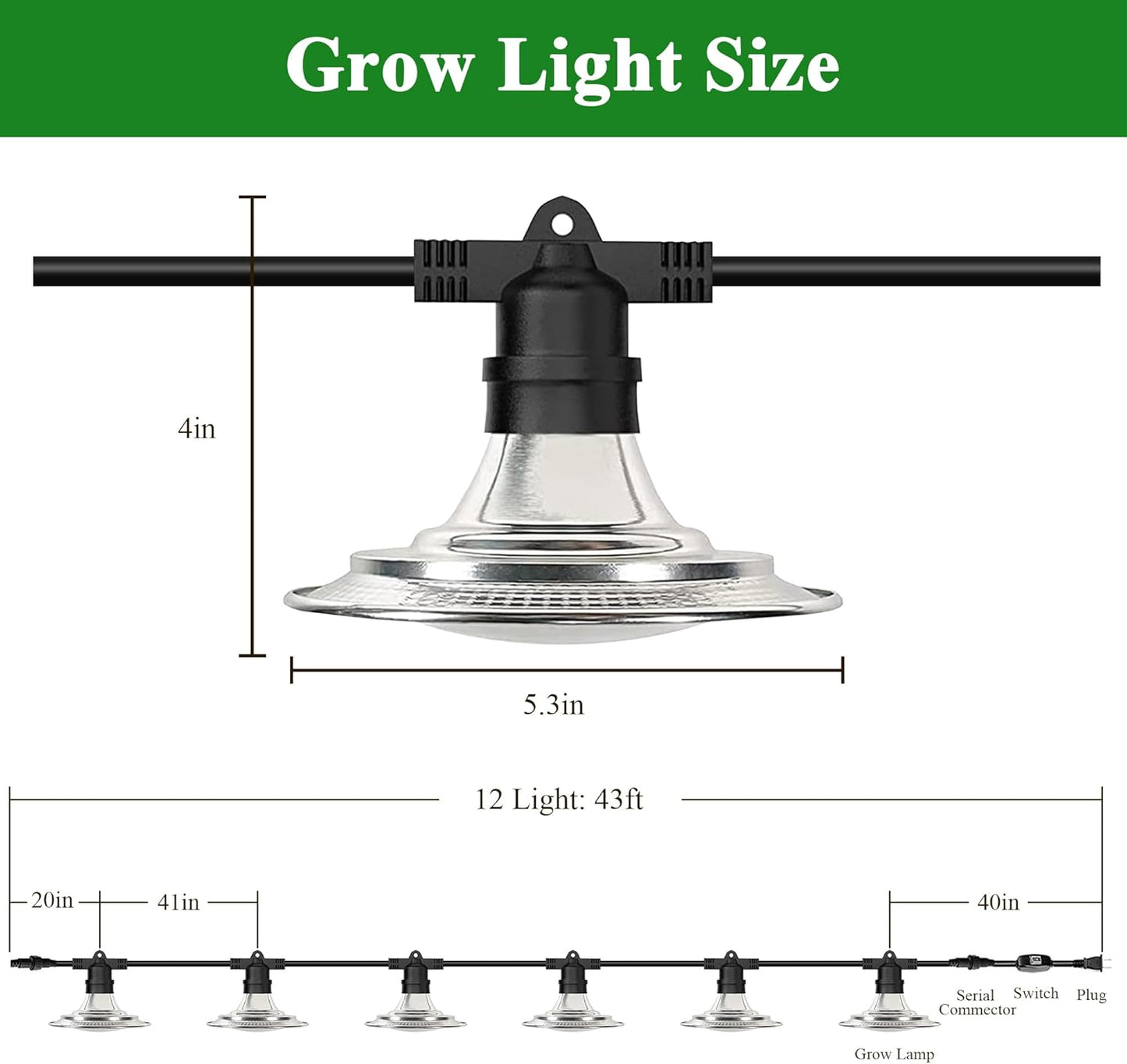 Outdoor LED Grow Lights, Waterproof String Plant Growing Light, Full Spectrum Growth Light with Timer, Suitable for Garden, Farm, Flower, Seedling Greenhouse Grow Light (12 Lights)