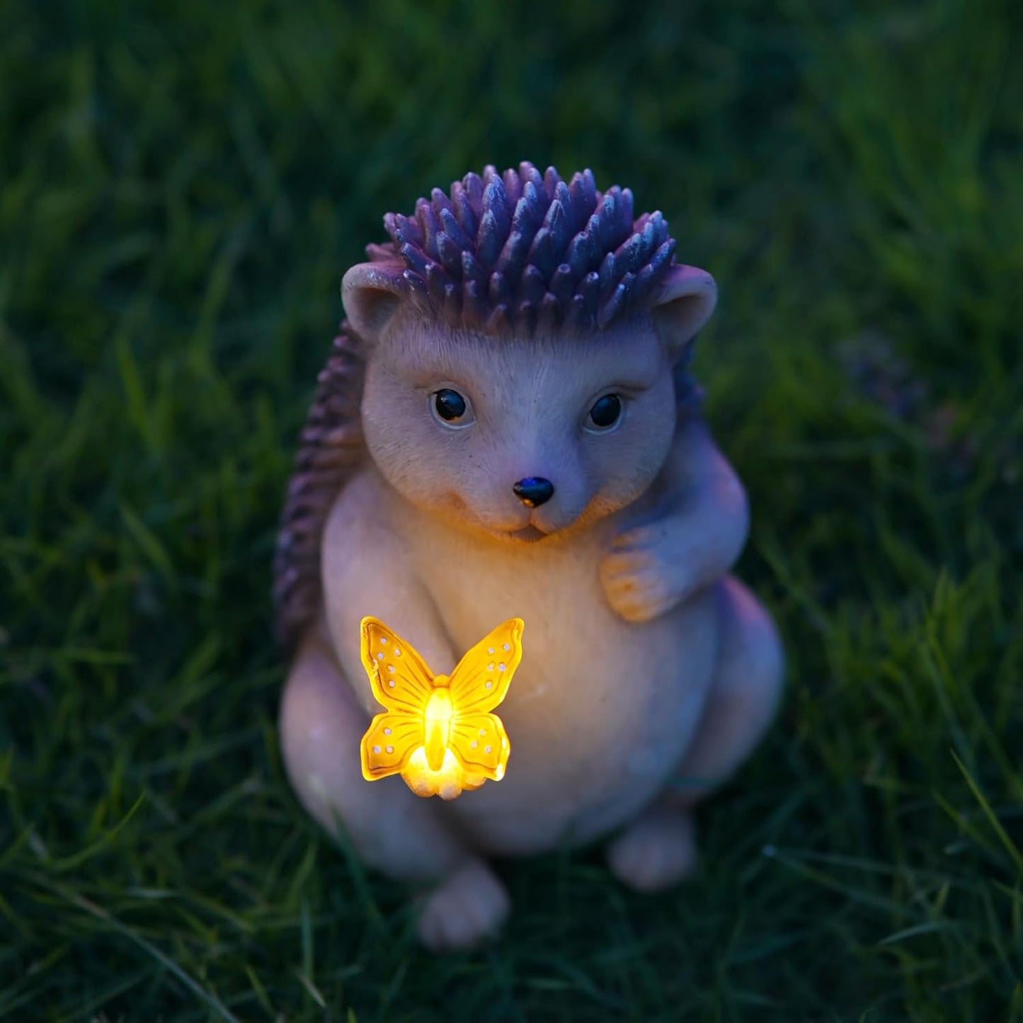 Solar Hedgehog Outdoor Statues Garden Decor with Butterfly LED Lights Hedgehog Statues for Patio Balcony Yard Lawn Ornament, Birthday Gardening Gifts for Mom Grandma Women