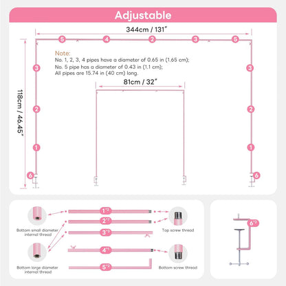 Over The Table Rod Stand with Clamps, Adjustable 32''-79'' Tall 32"-131" Length, Pink Table Arch Stand Metal Balloon Frame Hanging Rod for Weddings Birthdays Party Garden Arbors Decoration