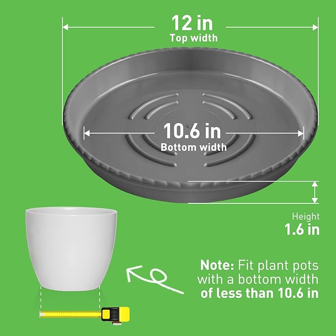 MUDEELA 2 Pack of 12 inch Plant Saucer, Durable Plastic Plant Trays for Indoors, Grey Plastic Flower Plant Pot Saucer, Made of Thicker, Stronger Plastic, with Taller Design