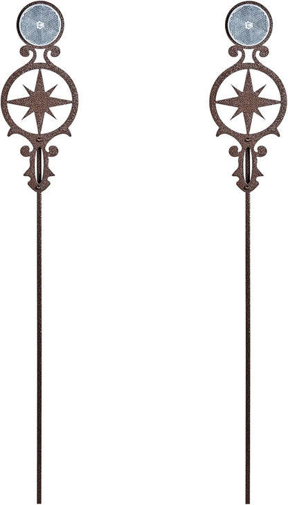 Touch of Class Pathways Reflective Driveway Marker Stake Set of Two for Outdoor Use | Compass Star Emblem Design | Personalized Tall Reflector Set of 2 | Weathered Bronze Durable Finish