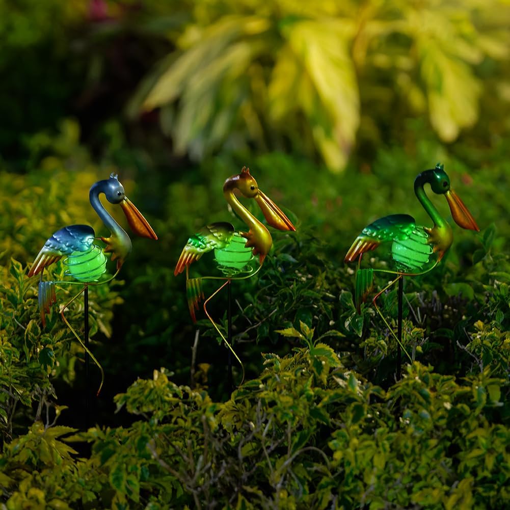 3Pcs Pelican Decorative Garden Stakes, 56.5''H Waterproof Glow in The Dark Metal Yard Decor,Luminous Spring Decorative Garden Stakes for Lawn Patio Pathway