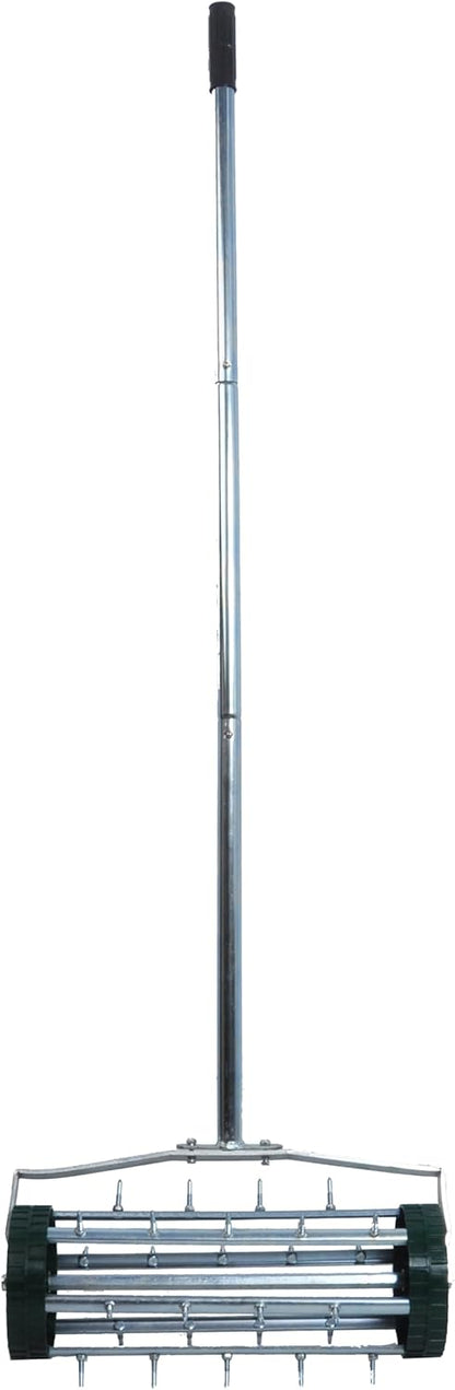 Heavy Duty Rolling Lawn Aerator, Rotary Push Tine Spike Aerator with 1.4-Inch Spikes, 57-Inch Steel Handle, Garden Yard Grass Maintenance Manual Aerator Tool for Improved Soil Aeration Silver