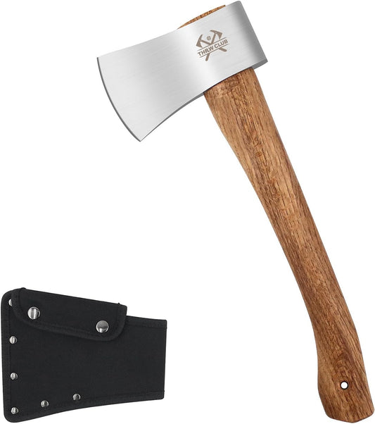 Camping Hatchet, 14.4" Survival Throwing Axe with Sheath, Survival Hatchet with Ergonomic Wood Handle for Camping, Chopping and Hiking