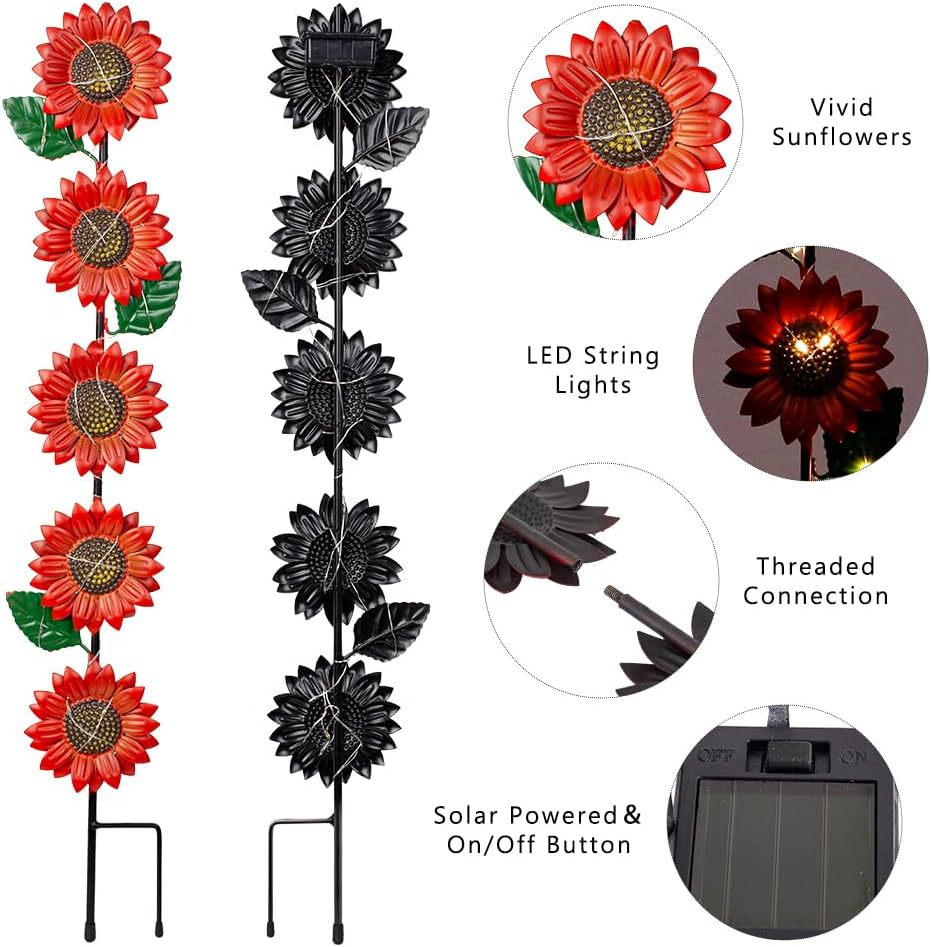 Solar Garden Stakes Lights,3 Pack Metal Sunflowers for Outside,Waterproof Solar Decorative Garden Stakes,Metal Spring Yard Art Decor Lights for Patio Pathway Backyard Porch Lawn(22.6 * 4.7IN)