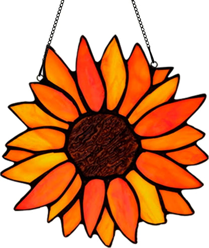 Sun Flower Suncatcher Stained Glass Window Hangings, Sunflower Decor Wall Art for Kitchen Livingroom Office,Sunflower Gift for Mom Women Aunt Sister Friends