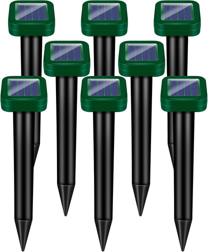 8 Pack Solar Powered Mole Repellent Ultrasonic Stakes - Outdoor Snake, Gopher, Vole, Groundhog Repeller for Yard & Lawn, Waterproof Pest Deterrent for Garden & Farm