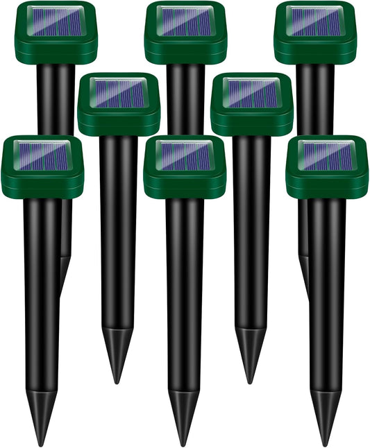 8 Pack Solar Powered Mole Repellent Ultrasonic Stakes - Outdoor Snake, Gopher, Vole, Groundhog Repeller for Yard & Lawn, Waterproof Pest Deterrent for Garden & Farm