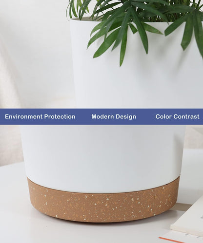 kubvici Indoor Plant Pots Planters 8 inch Plastic Planter with Hole & Saucer Flower Pots Modern Decorative for Outdoor Garden Home (White x 3 Pack)