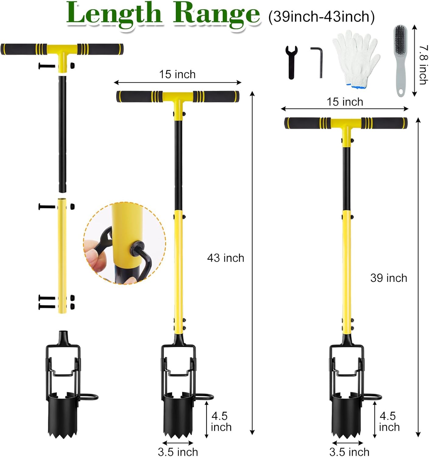 Bulb Planter Tool Long Handle, Plant Hole Digger with Soft Grip and Serrated Base, Heavy Duty 5-in-1 Sod Lawn Grass Plugger Tool Planting Digger Garden Transplanter for Tulips Iris Flower