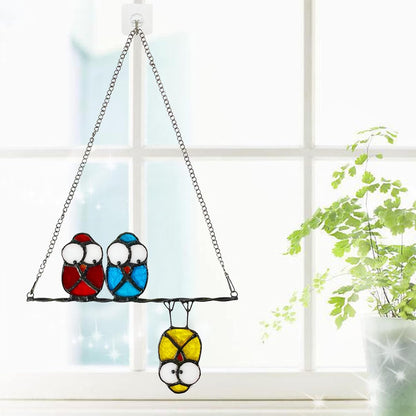 Double-Side High Stained Glass Suncatcher Panel, Multicolor Owls Suncatcher for Windows Doors Room Home Decoration Hummingbird Ornamentand Gifts for Bird Lovers Owl Gifts for Mom,Grandma(red)