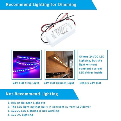 UL Recognized 24V LED Driver Dimmable, 120V to 24 Volt Transformer Triac Dimming Power Supply IP67 Waterproof, 1.7A DC Adapter AC Dimmable for LED Strip Light