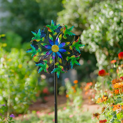 Hummingbird Wind Spinner, Metal Outdoor Wind Sculptures & Spinners, 68.5 Inch Double Windmill Spinner for Yard Lawn Garden Decor