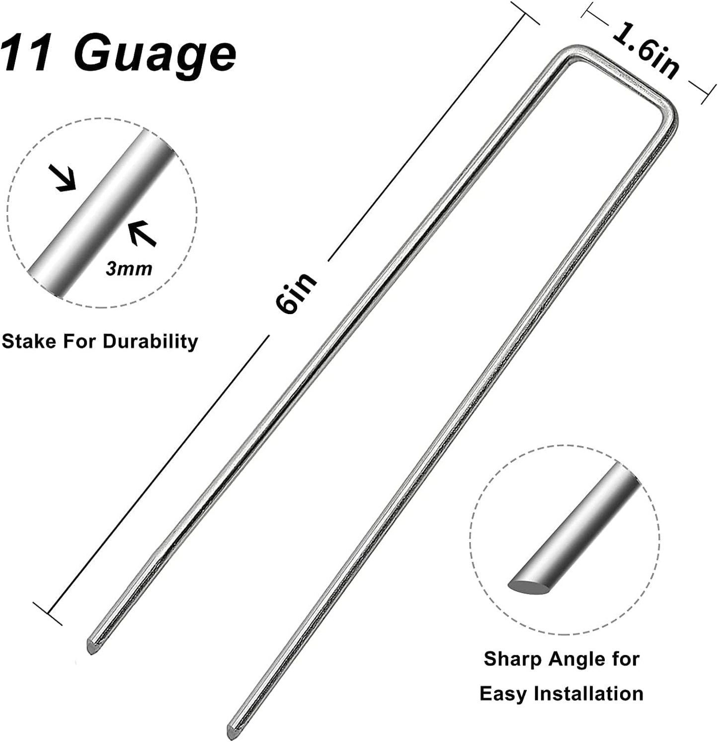 Landscape Staples Galvanized Garden Stakes,6 inch 200 Pack 12 Gauge Heavy Duty Garden Pins for Fences, Lawns, Weed Barriers and Landscape Fabrics, Irrigation Hose,Yard Lawn, Landscape Fabric
