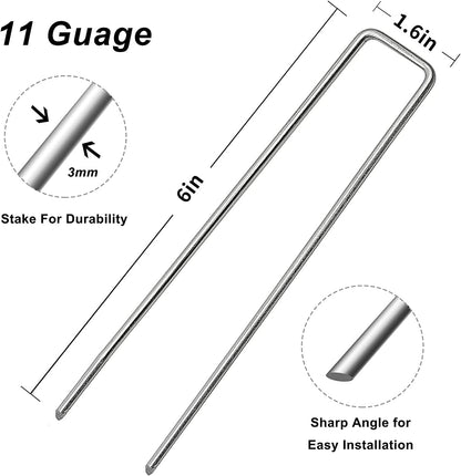 Landscape Staples 6 inch 50 Pack Galvanized Garden Stakes, 12 Gauge Heavy Duty Garden Pins for Fences, Lawns, Weed Barriers and Landscape Fabrics, Irrigation Hose,Yard Lawn, Landscape Fabric.