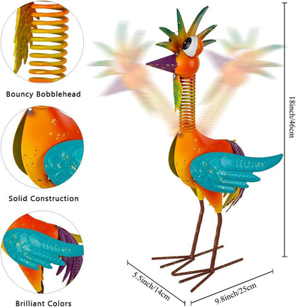 Metal Wacky Rooste Garden Statue, Rooster Decor Yard Statue Decorations Outdoor, Chicken Yard Art for Outside, Patio, Backyrad, Lawn (Orange)