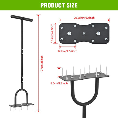 Yesker Lawn Aerator Spike Tool – Manual Metal Soil Aerator with 9 Iron Spikes, Dethatching Lawn Tool for Yard, Garden, and Lawn Aeration