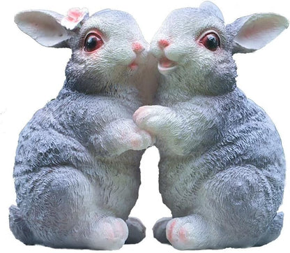 Garden Statues Bunny Decor Resin Dance Rabbit Figurine Cute Fairy Garden Decor Outdoor Statues for Patio Yard Porch Balcony Gifts for Women Mom Grandma Grey